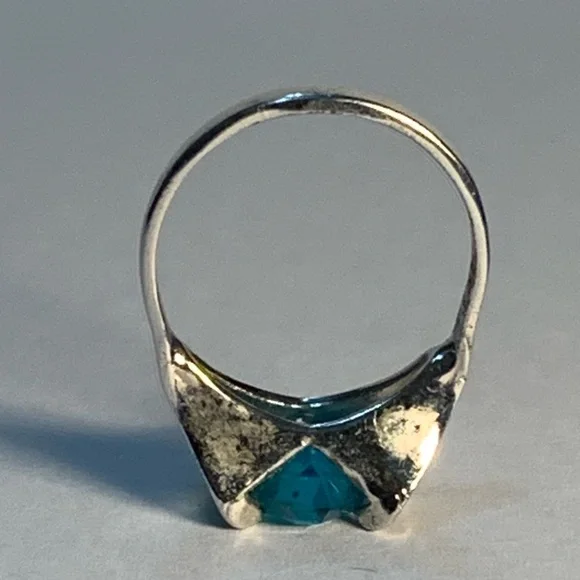 New vintage blue zircon December aquamarine March birthstone silver ring - Picture 10 of 12